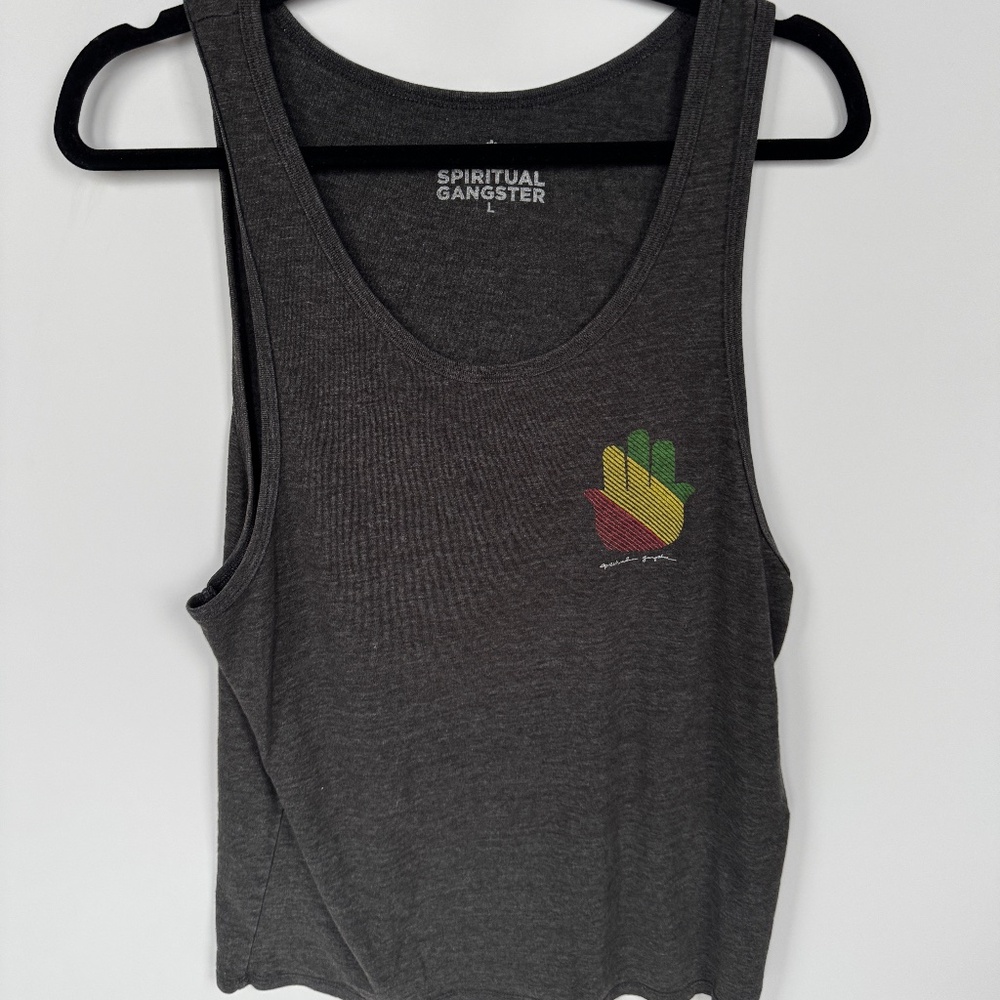 Spiritual Gangster Gray Buddha Hand Tank Top – Men’s Large